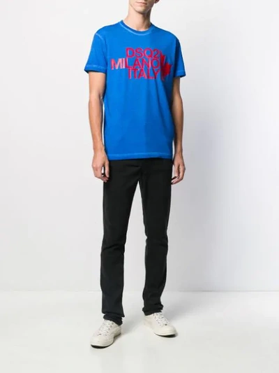 Shop Dsquared2 Logo Print Crew Neck T-shirt In Blue