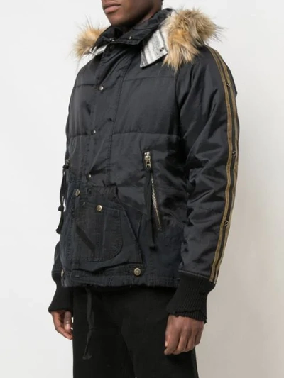 Shop Greg Lauren Padded Parka Coat In Black