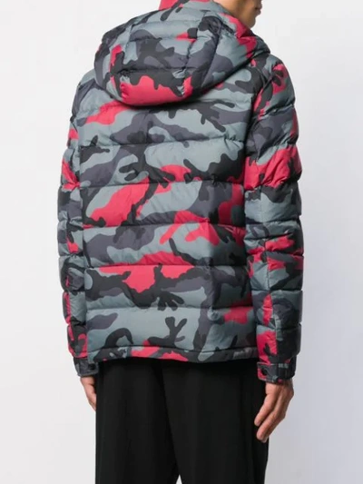 Shop Valentino Camouflage Print Puffer Jacket In Grey
