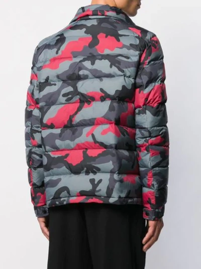 Shop Valentino Camouflage Print Puffer Jacket In Grey