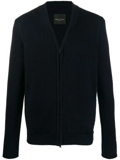 Shop Roberto Collina Ribbed Zip-up Cardigan In Blue