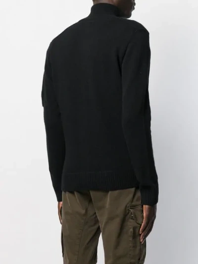 Shop C.p. Company Chest Pocket Slim-fit Cardigan In Black