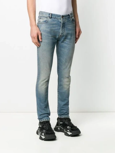 Shop Balmain Logo Embroidered Straight-leg Jeans In Blue