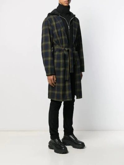 Shop Undercover Checked Hooded Coat In Green