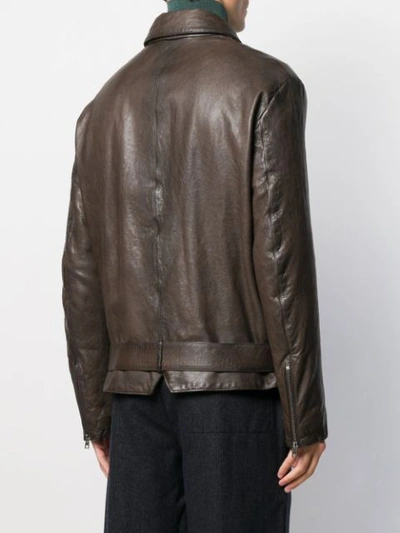 Shop Etro Belted Leather Jacket In Brown