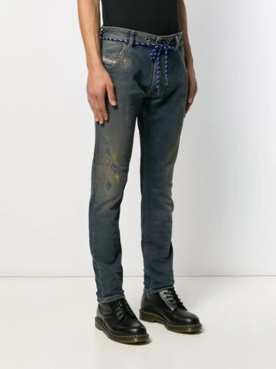 Shop Diesel Belted Slim High-rise Jeans In Blue