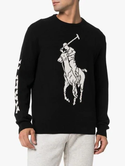 Shop Polo Ralph Lauren Intarsia Knit Logo Jumper In Black/cream