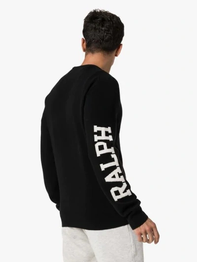 Shop Polo Ralph Lauren Intarsia Knit Logo Jumper In Black/cream