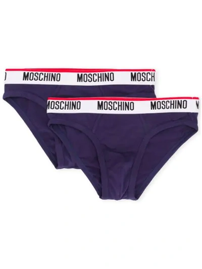 Shop Moschino Logo Briefs - Blue