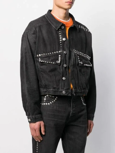 Shop Martine Rose Stud-embellished Cropped Denim Jacket In Black