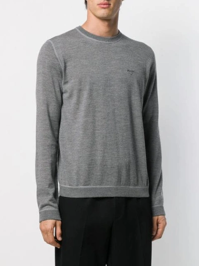Shop Prada Embroidered Logo Sweater In Grey