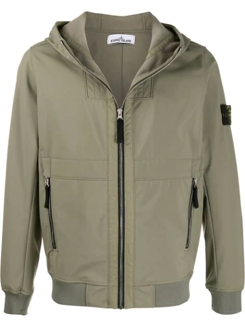 Stone Island Hooded Bomber Jacket In Green Modesens