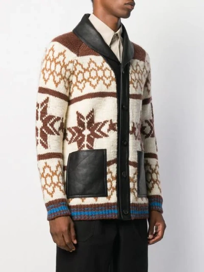 Shop Golden Goose Intarsia Festive Knit Cardigan In Brown