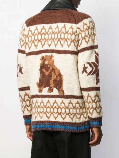 Shop Golden Goose Intarsia Festive Knit Cardigan In Brown