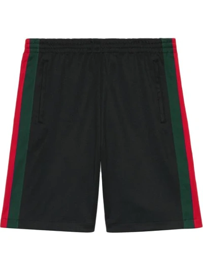 Shop Gucci Technical Jersey Short With Web Detail In 1060 Black