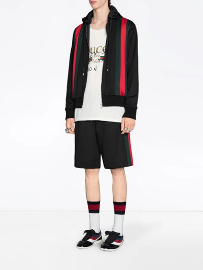 Shop Gucci Technical Jersey Short With Web Detail In 1060 Black