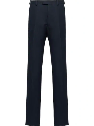 Shop Prada Light Covert Trousers In F0124 Navy