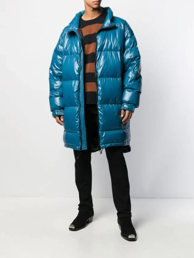 Paura Oversized Quilted Coat In Blue