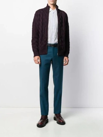 Shop Etro Cable Knit Zip Cardigan In Brown