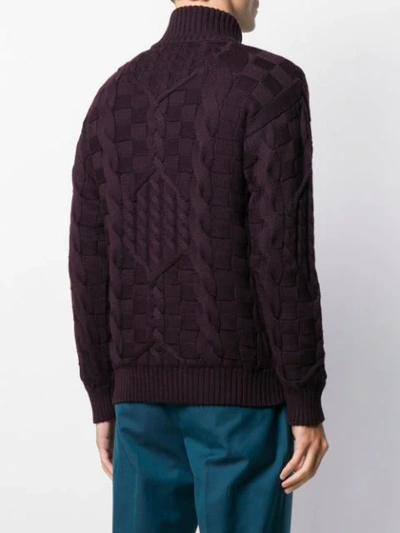 Shop Etro Cable Knit Zip Cardigan In Brown