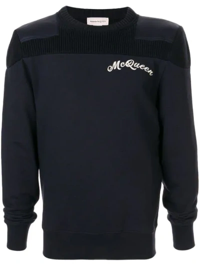 Shop Alexander Mcqueen Logo Embroidery Hybrid Sweatshirt In Blue