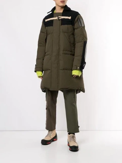 Shop Sacai Toggle Fastening Detail Hooded Coat In Green