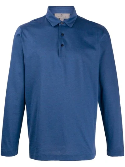 Shop Canali Plain Longsleeve Polo Shirt In Blue