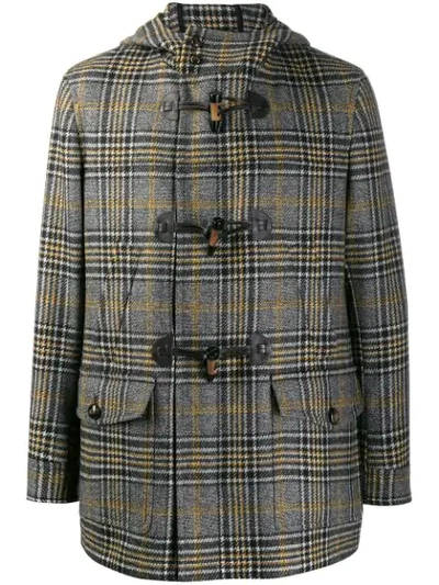 Shop Lardini Checked Duffle Coat In Grey