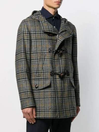 Shop Lardini Checked Duffle Coat In Grey