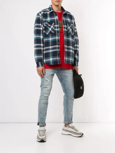 Quilted Arc Logo Flannel Shirt Jacket In Navy