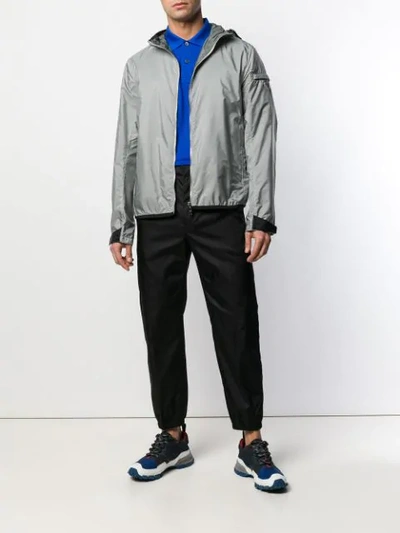 Shop Prada Zip Hooded Jacket - Grey