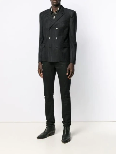Shop Saint Laurent Double-breasted Pinstripe Blazer In Black