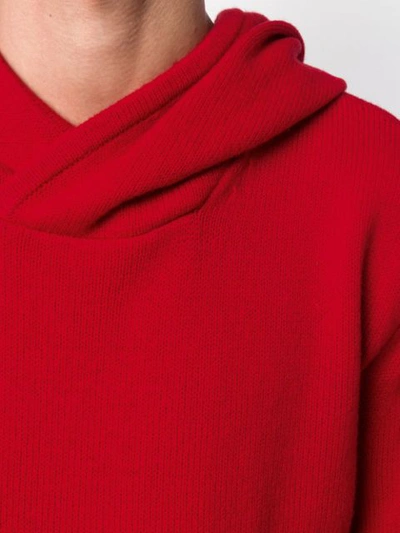 Shop Les Hommes Fine Knit Hoodie In Red
