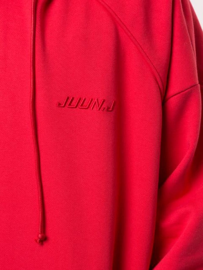 Shop Juunj Embroidered Logo Hoodie In Red