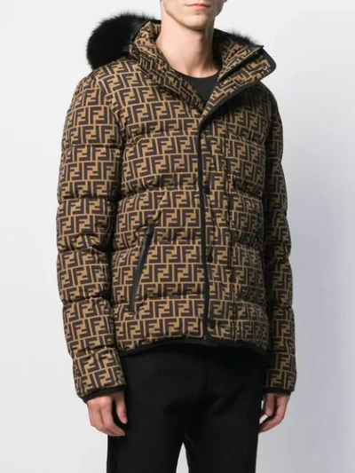 Fendi Ff Logo Print Puffer Jacket In Neutrals | ModeSens