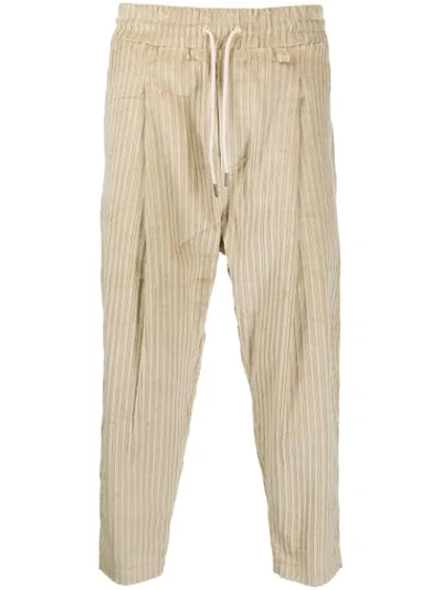 Shop Drôle De Monsieur Ribbed Drawstring Trousers In Neutrals