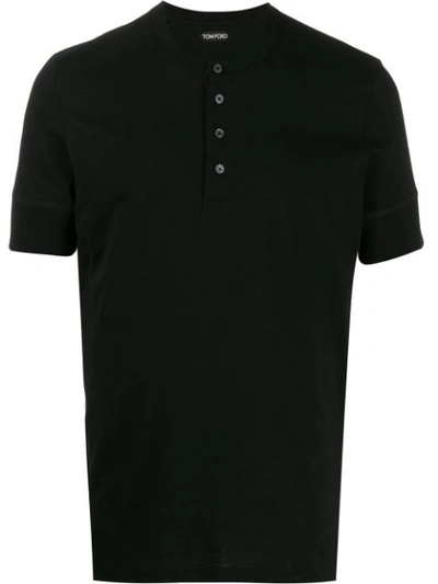 Shop Tom Ford Short Sleeves Buttoned T-shirt In Black