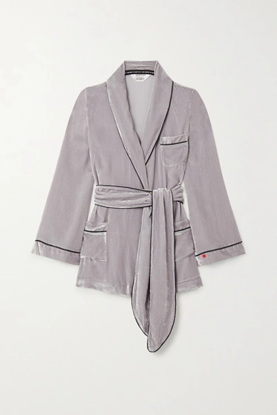 Shop Sleeping With Jacques The Bon Vivant Belted Piped Velvet Robe In Taupe