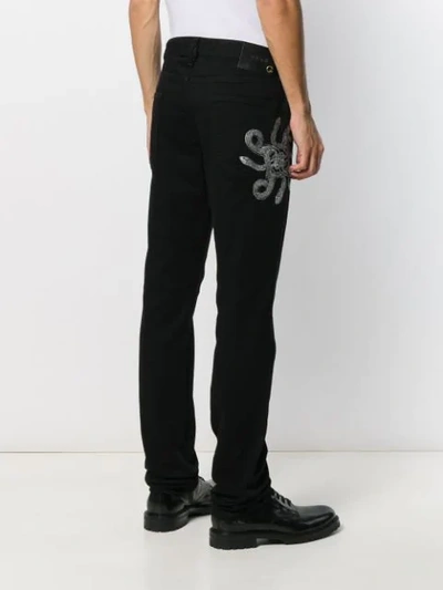 Shop Just Cavalli Snake Motif Slim-fit Denim Jeans In Black
