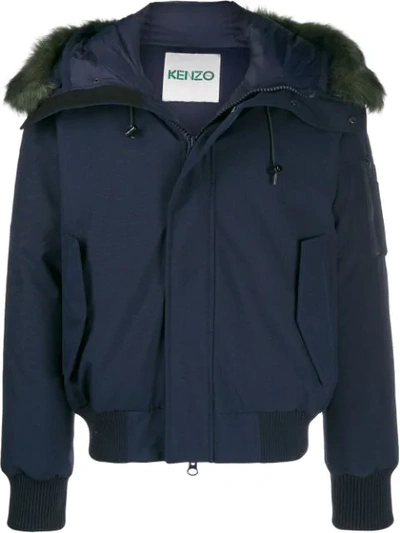 Shop Kenzo Faux Fur Trimmed Bomber Jacket In Blue