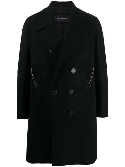 Shop Neil Barrett Contrast Stitched Double-breasted Coat In Black