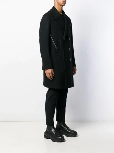 Shop Neil Barrett Contrast Stitched Double-breasted Coat In Black