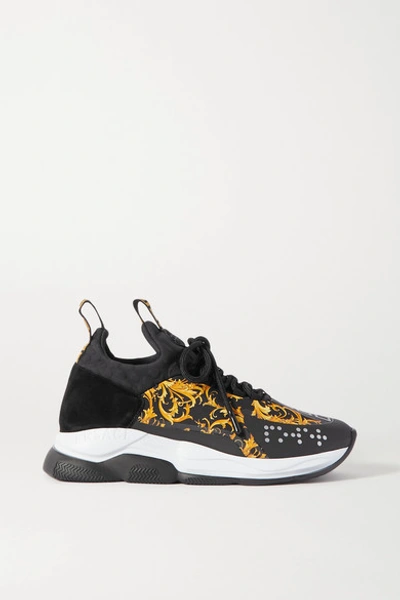 Shop Versace Chain Reaction Printed Nylon, Suede And Neoprene Sneakers In Black