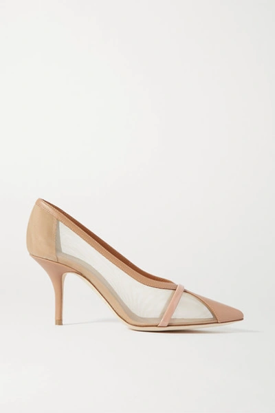 Shop Malone Souliers Brook 70 Patent-trimmed Mesh And Leather Pumps In Neutral