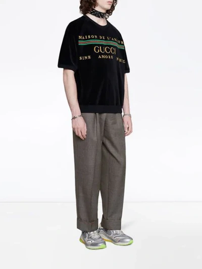Shop Gucci Embroidered Romantic Motto Sweatshirt In Black
