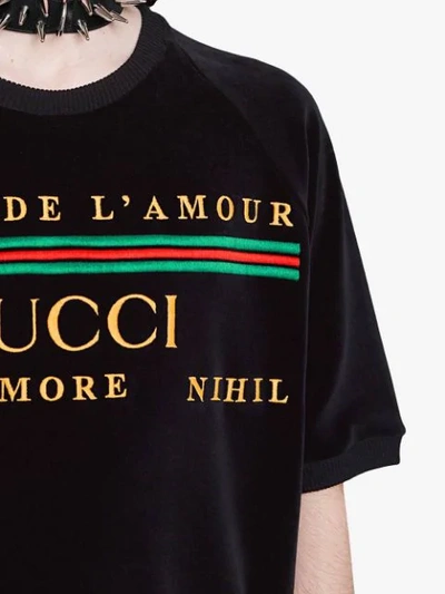 Shop Gucci Embroidered Romantic Motto Sweatshirt In Black