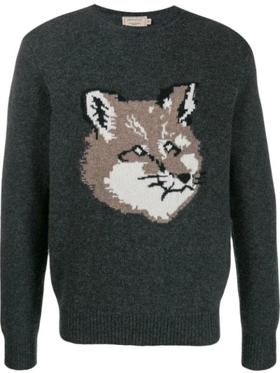 Shop Maison Kitsuné Intarsia Fox Head Jumper - Grey