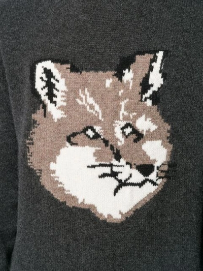 Shop Maison Kitsuné Intarsia Fox Head Jumper - Grey