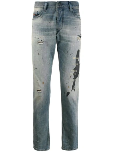 Shop Diesel Slim Distressed Jeans In Blue