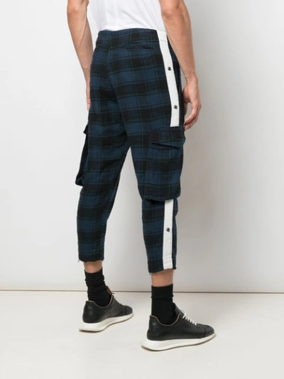 Shop Greg Lauren Cropped Plaid Trousers  In Dark Blue